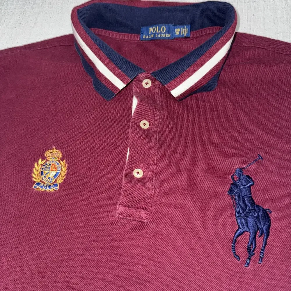 Vtg Polo Ralph Lauren Big Pony Polo Shirt Men’s 2XB Maroon #2 Crest Embroidery